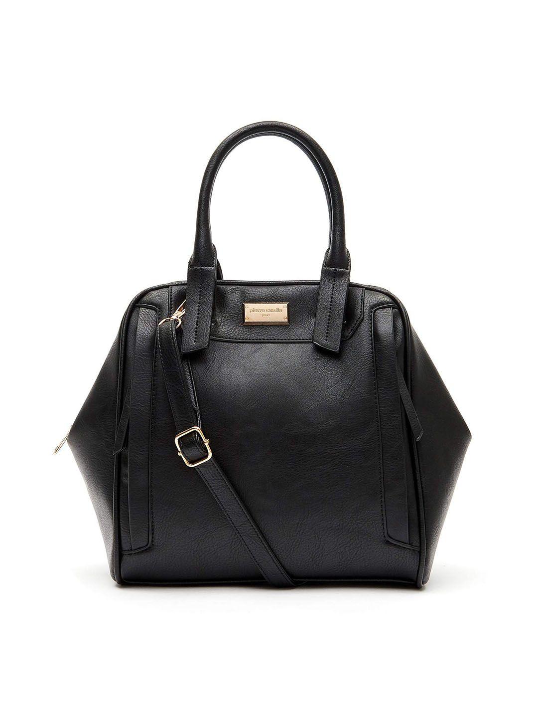 pierre cardin black pu oversized structured handheld bag with tasselled