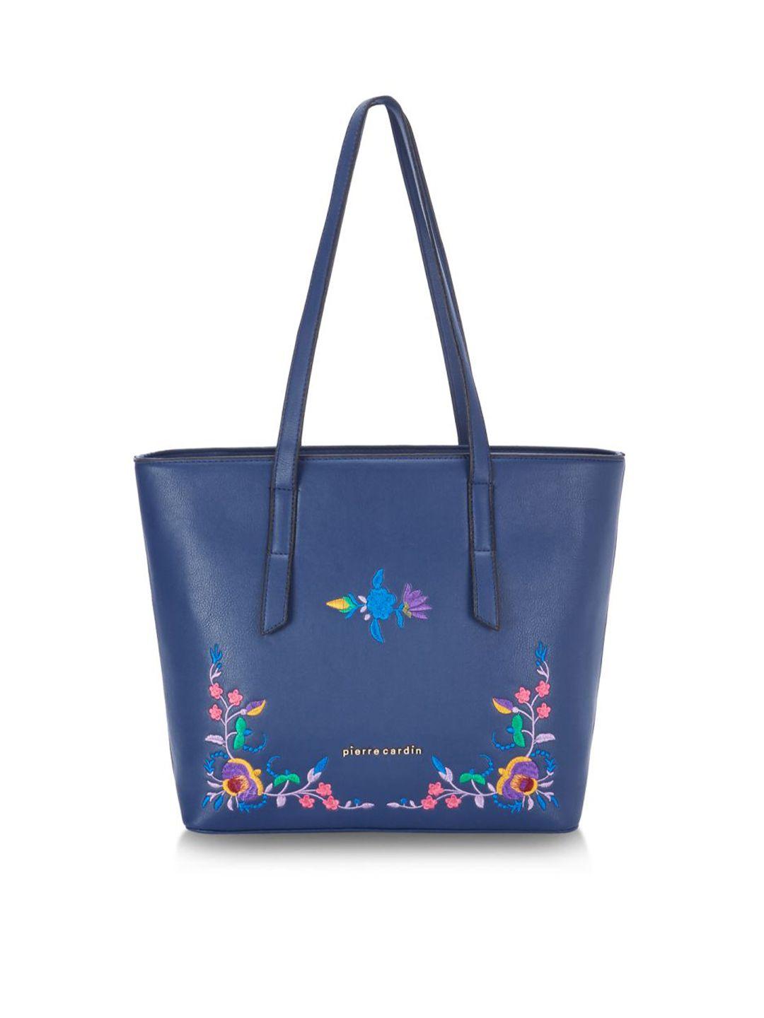 pierre cardin navy blue printed tote bag