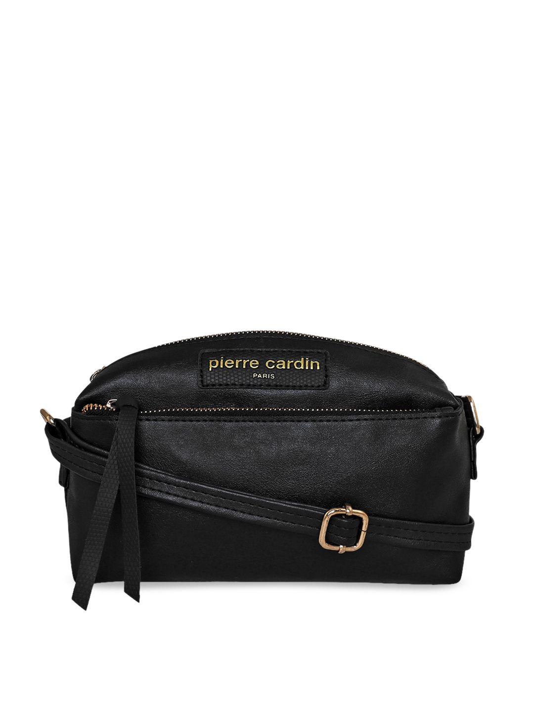 pierre cardin women black pu structured sling bag with tasselled