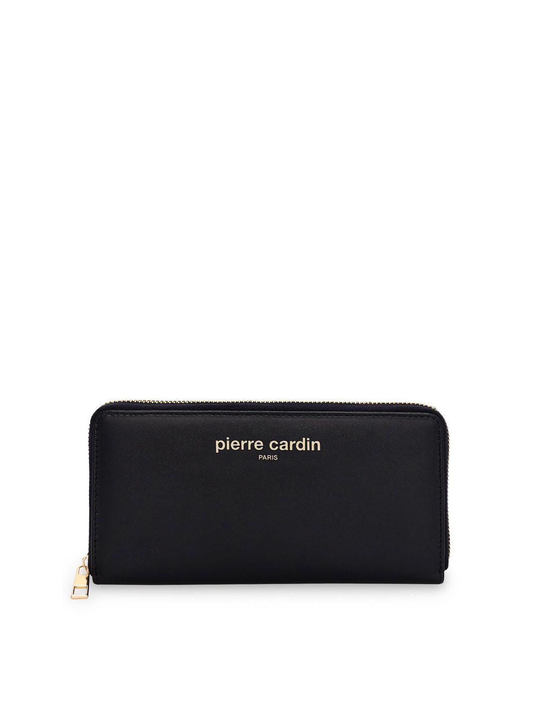 pierre cardin women black solid pu zip around wallet