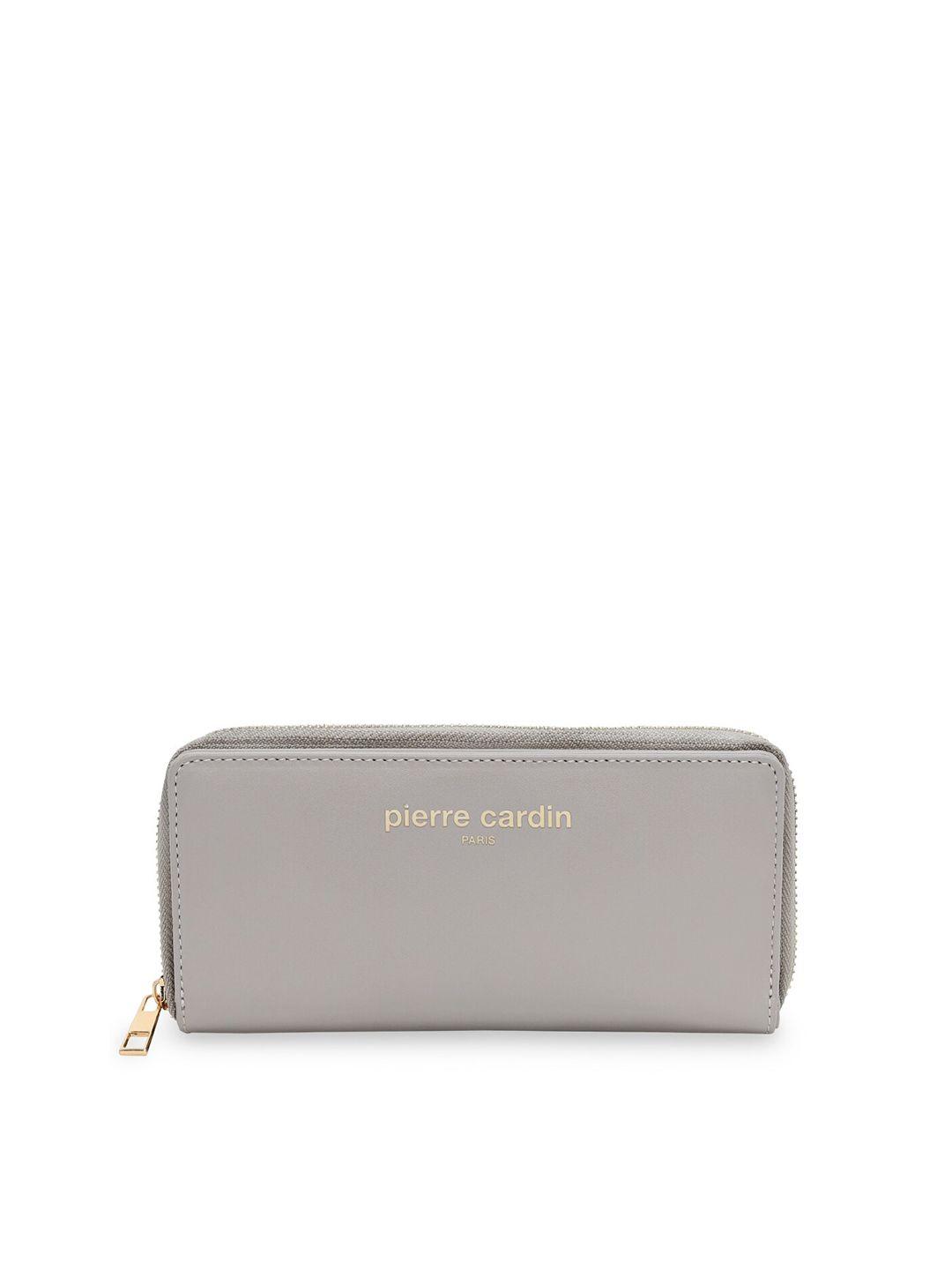 pierre cardin women grey & beige solid pu zip around wallet