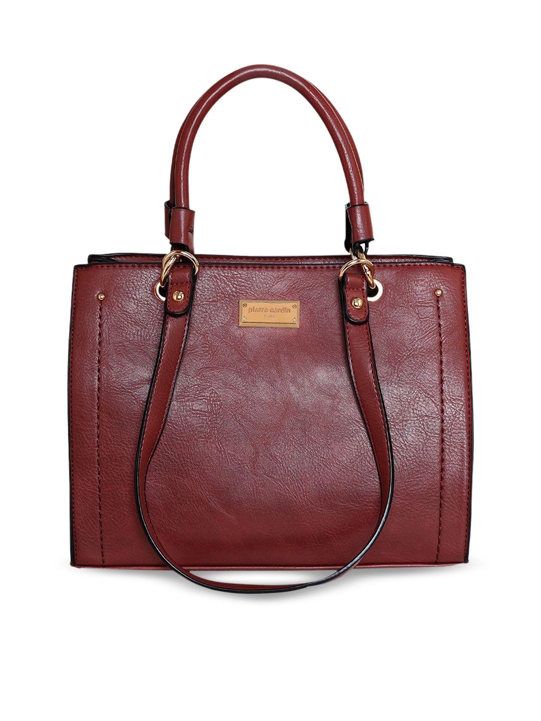 pierre cardin women maroon pu shopper handheld bag