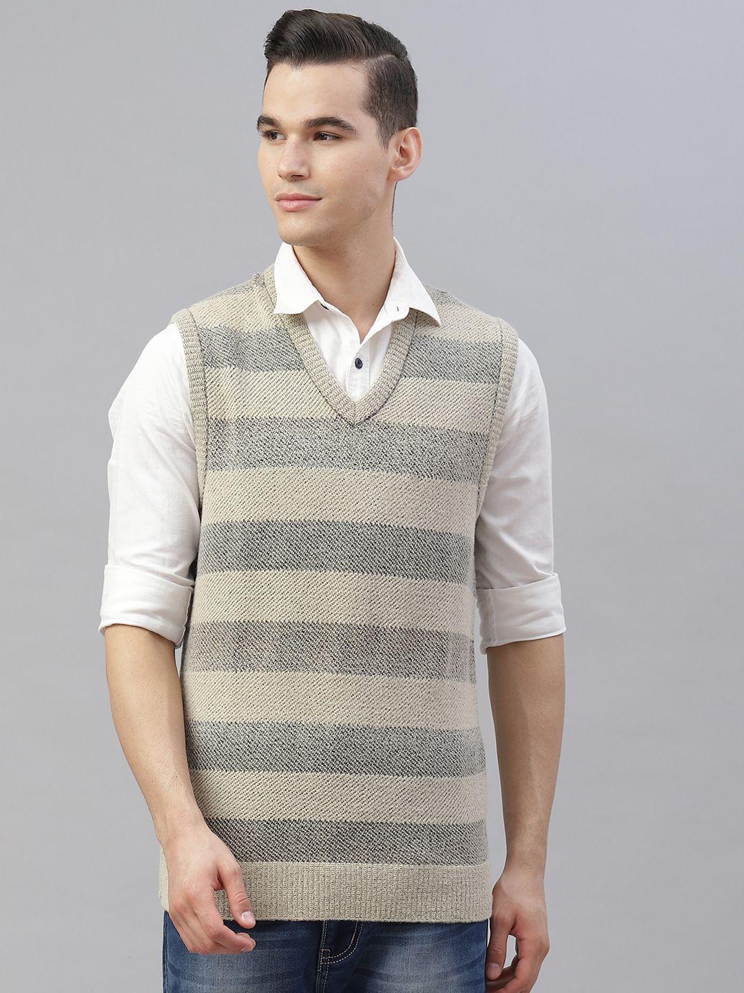 pierre carlo men beige & grey striped sweater vest