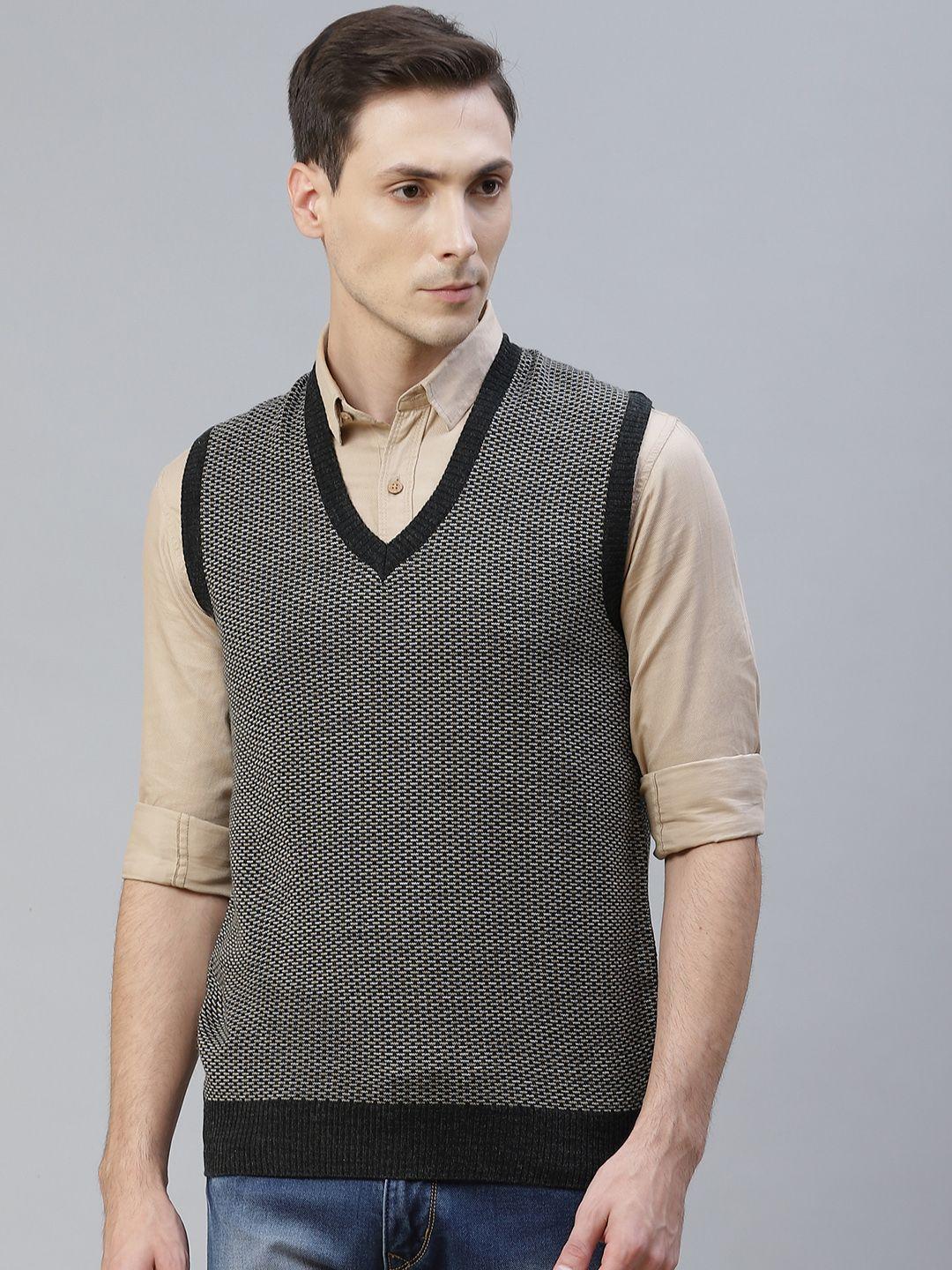 pierre carlo men black & grey woven design sweater vest