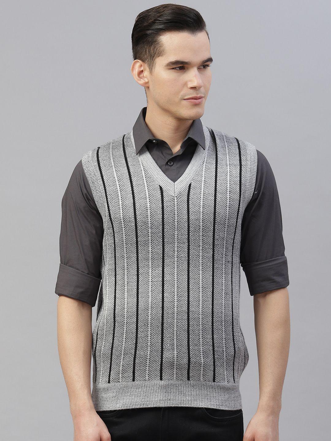pierre carlo men grey & black striped sweater vest