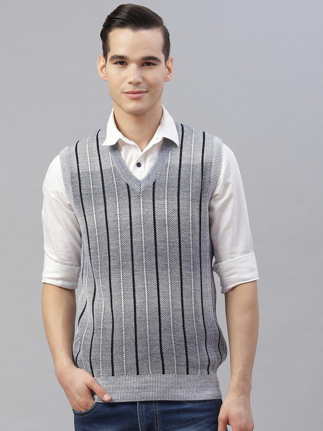 pierre carlo men grey & navy blue striped sweater vest