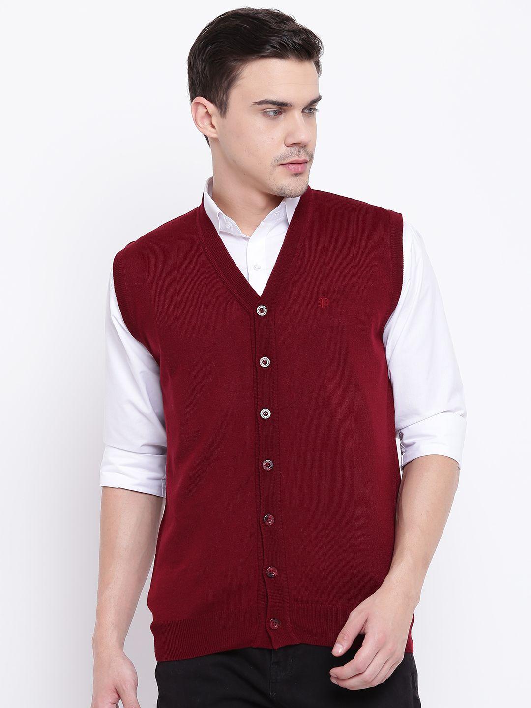 pierre carlo men maroon solid cardigan