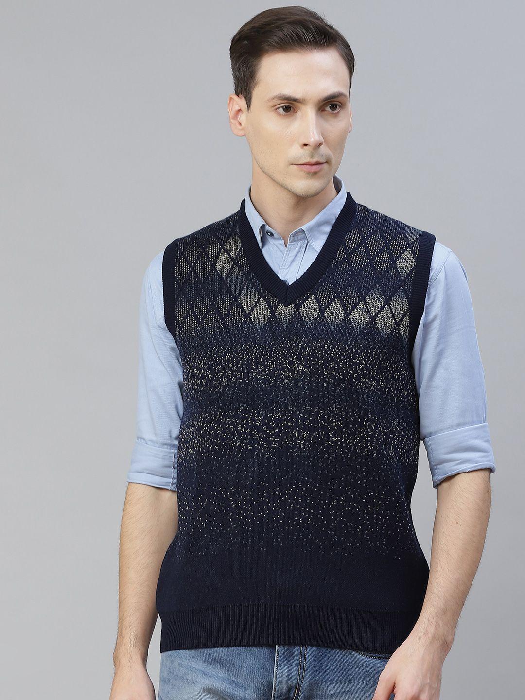 pierre carlo men navy blue & beige geometric design sweater vest