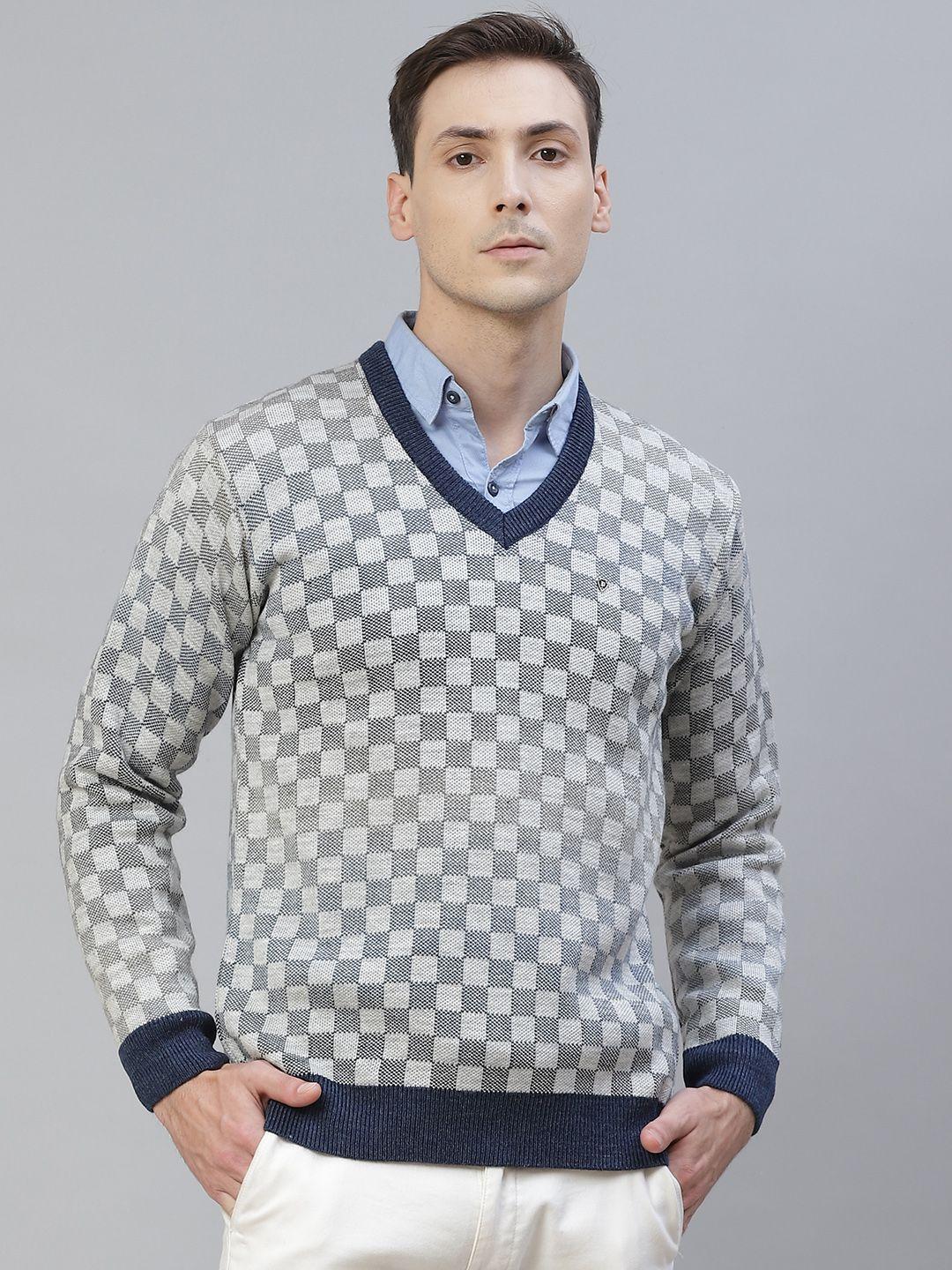 pierre carlo men off white & grey checked pullover