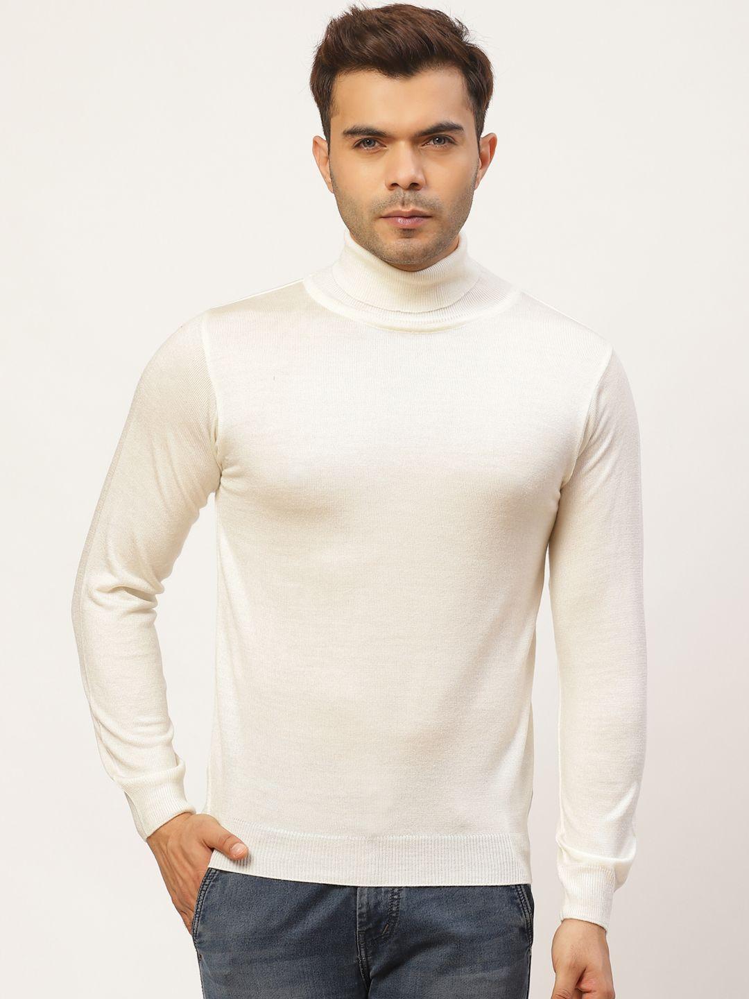 pierre carlo men off-white solid turtle neck pullover sweater