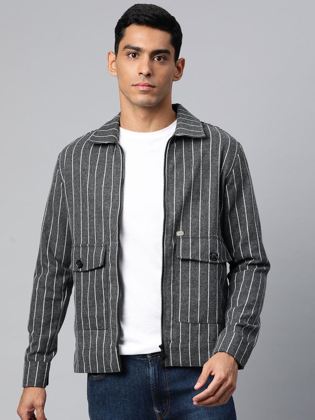 pierre carlo men striped woollen open front jacket