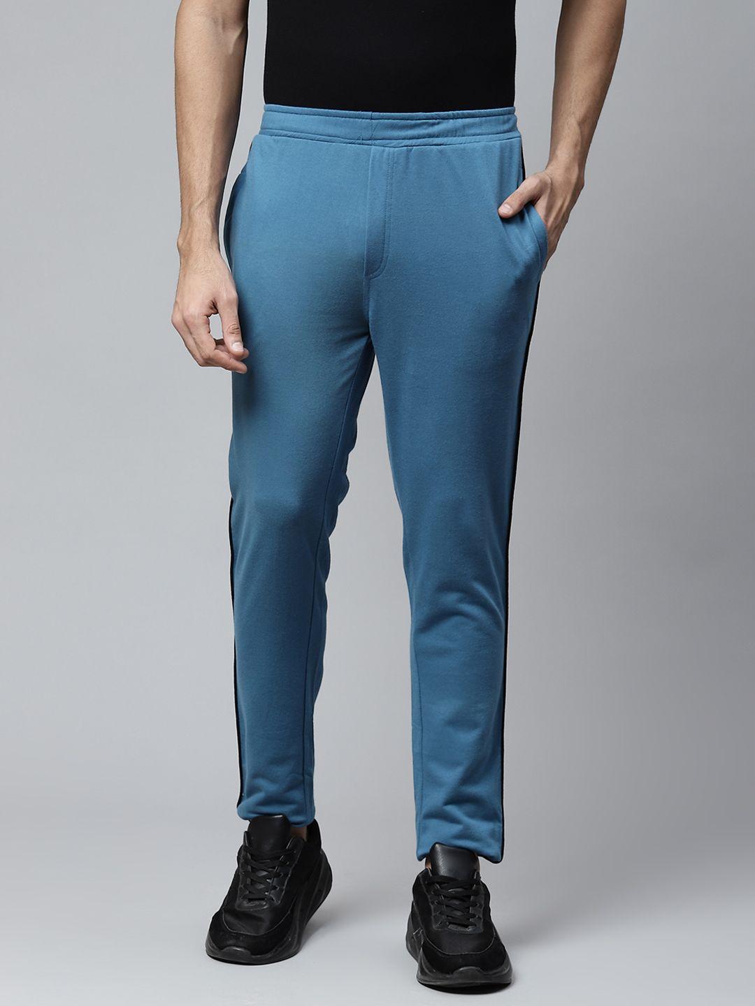 pierre carlo men teal blue solid slim-fit track pants