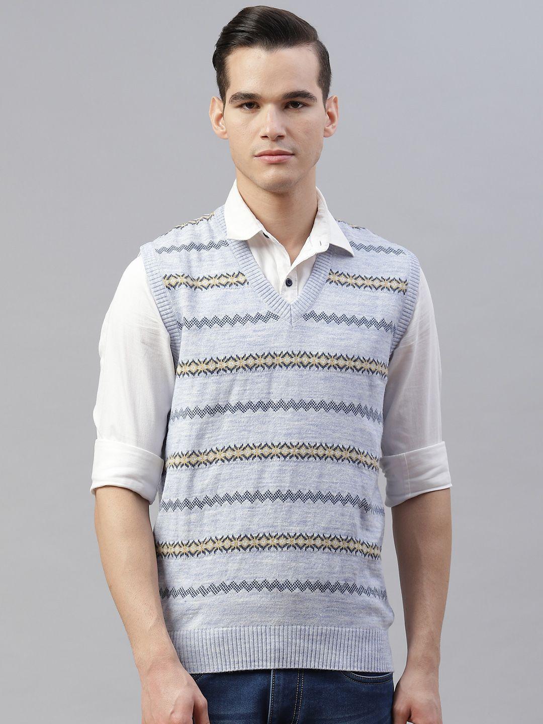 pierre carlo men turquoise blue & beige striped sweater vest