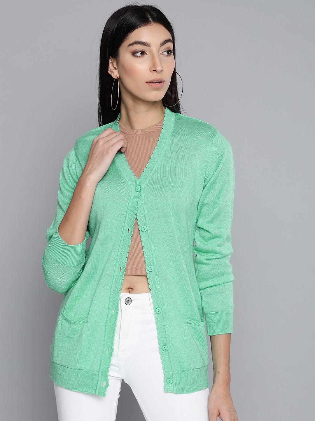 pierre carlo women green solid cardigan