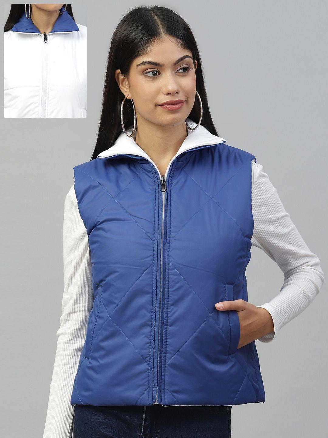 pierre carlo women white blue reversible quilted jacket