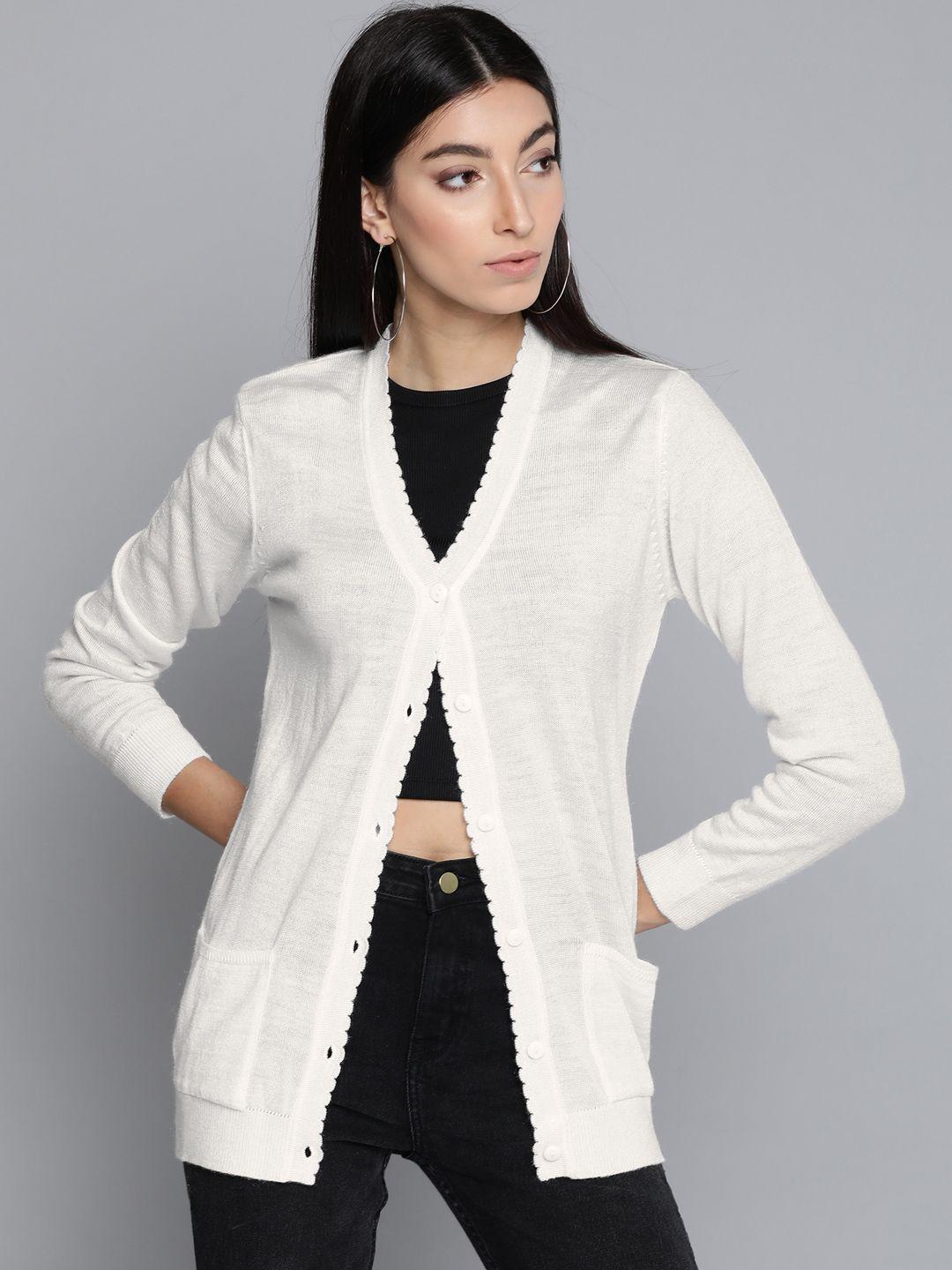 pierre carlo women white solid cardigan