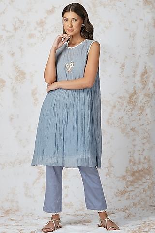 pigeon blue embroidered tunic set