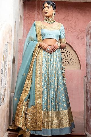 pigeon blue handloom lehenga set