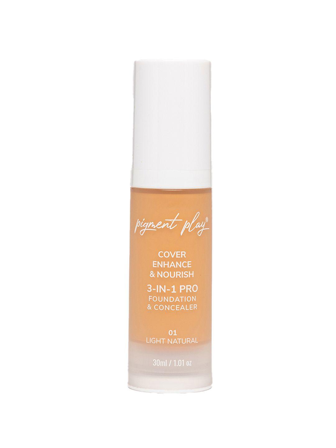 pigment play cover enhance & nourish 3-in-1 pro foundation & concealer - light natural 01