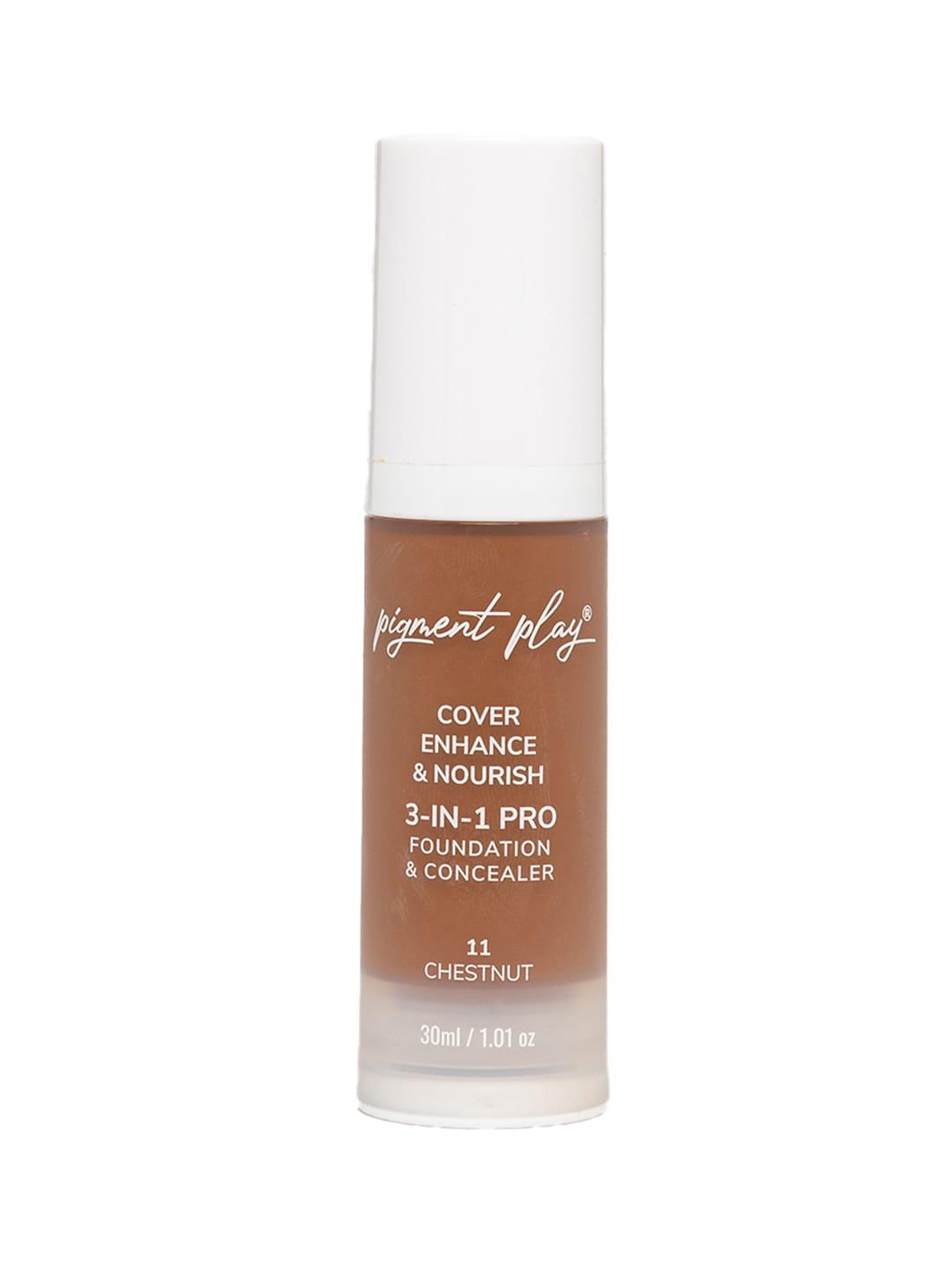 pigment play cover enhance & nourish 3-in-1 pro foundation & concealer 30ml - chestnut 11