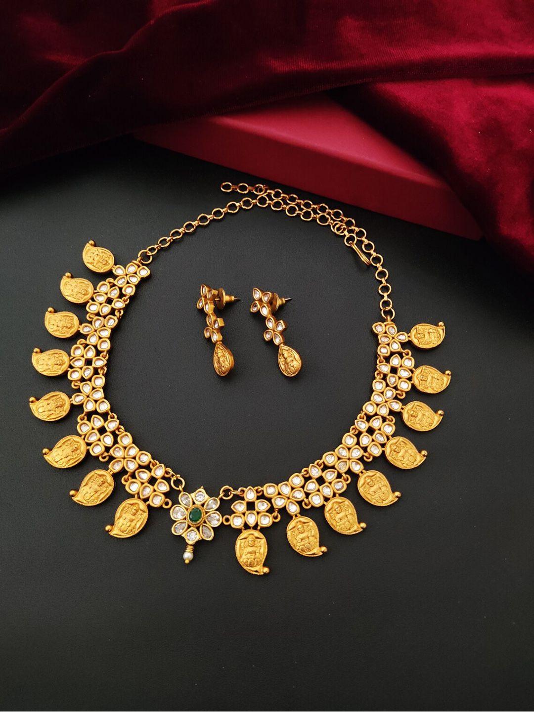 pihtara jewels gold-plated kundan-studded & beaded jewellery set