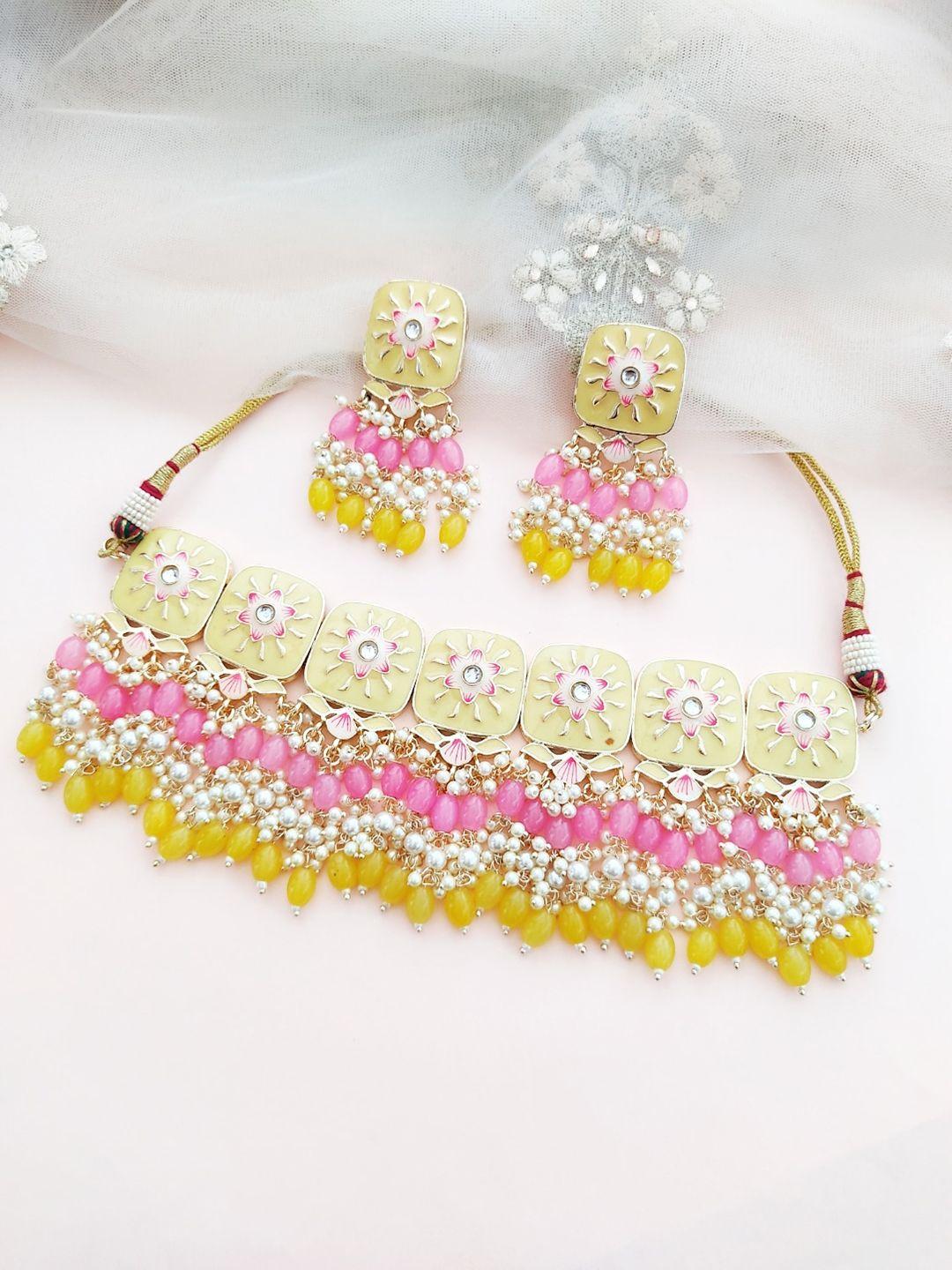 pihtara jewels gold-plated stones-studded & beaded meenakari jewellery set