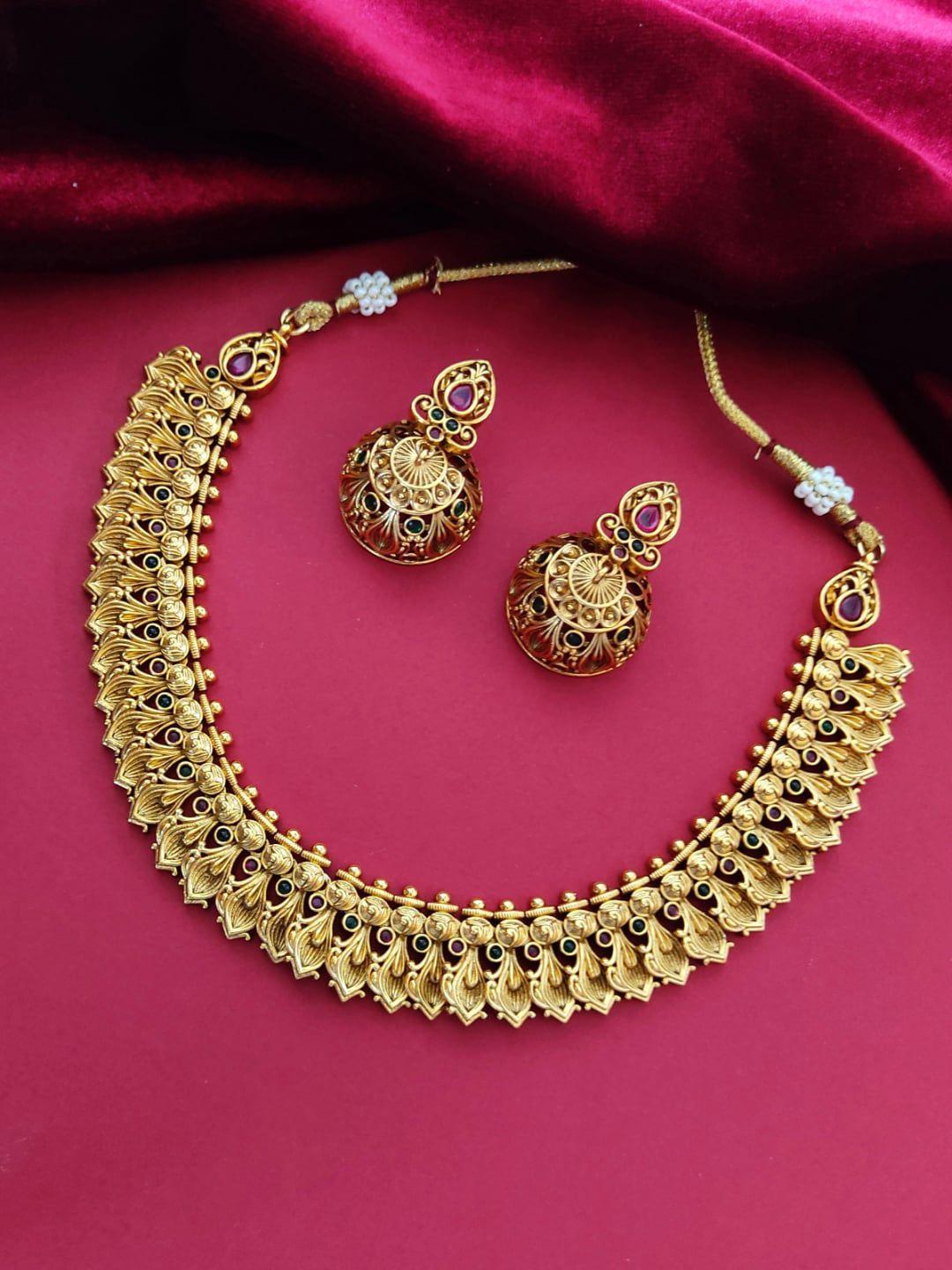 pihtara jewels 22kt gold-plated stone-studded jewellery set