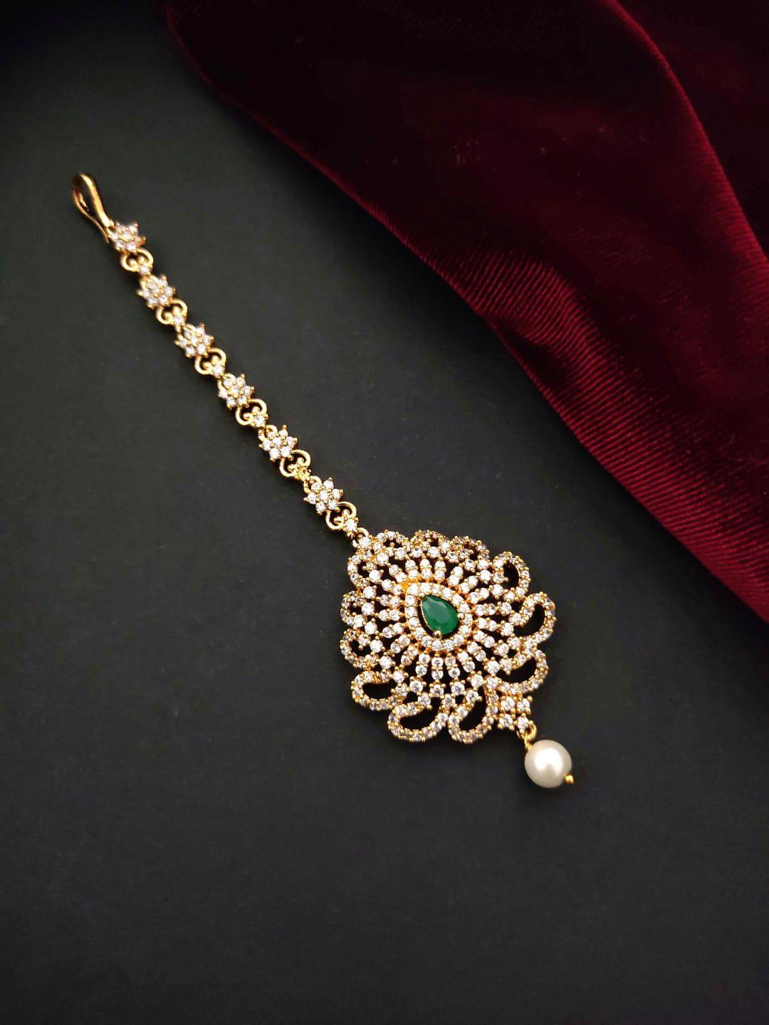 pihtara jewels gold plated & ad studded maang tikka