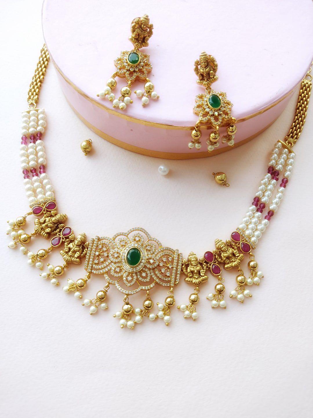 pihtara jewels gold-plated  pearls bedded jewellery set