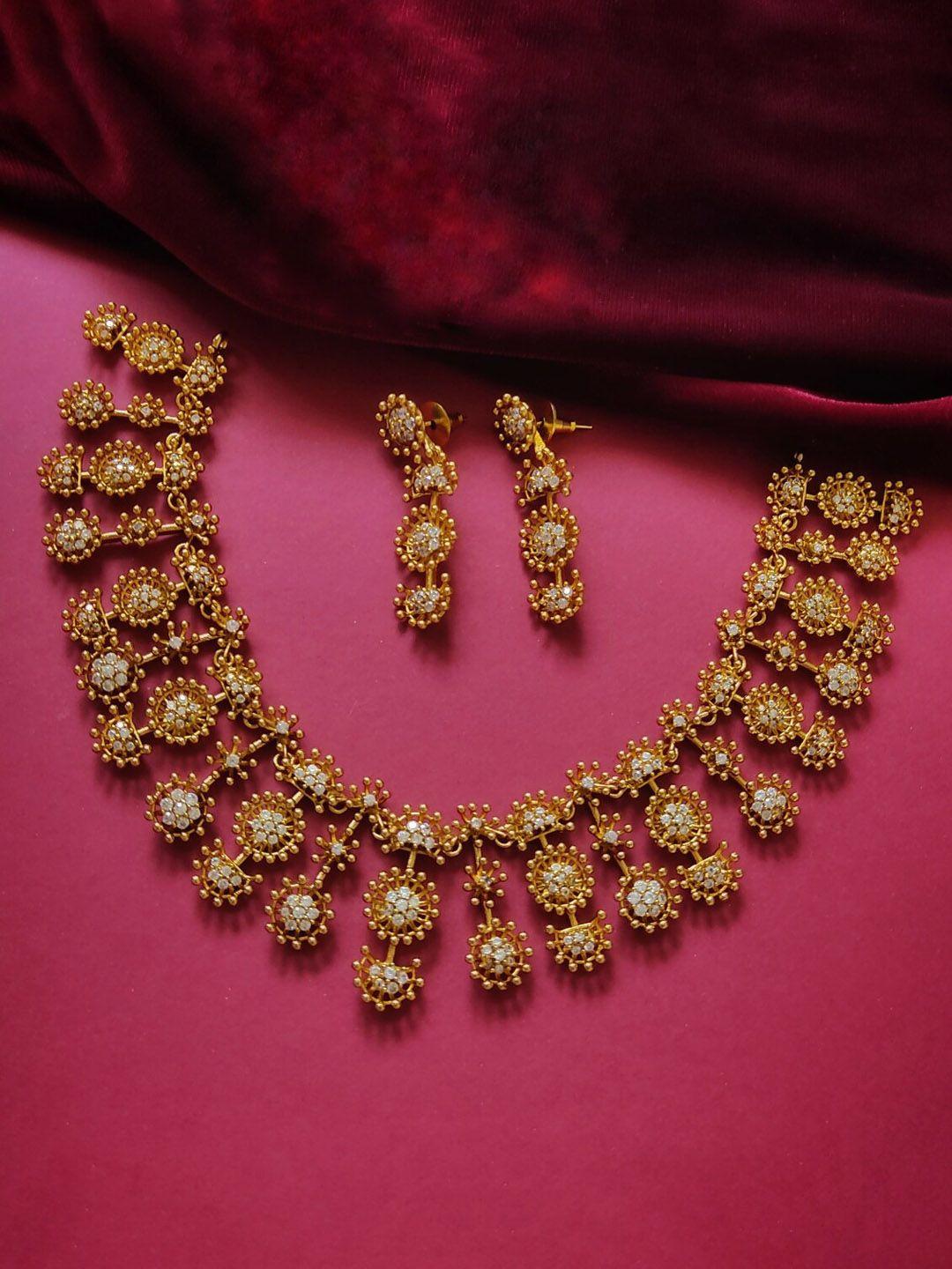 pihtara jewels gold-plated american diamond-studded necklace and earrings