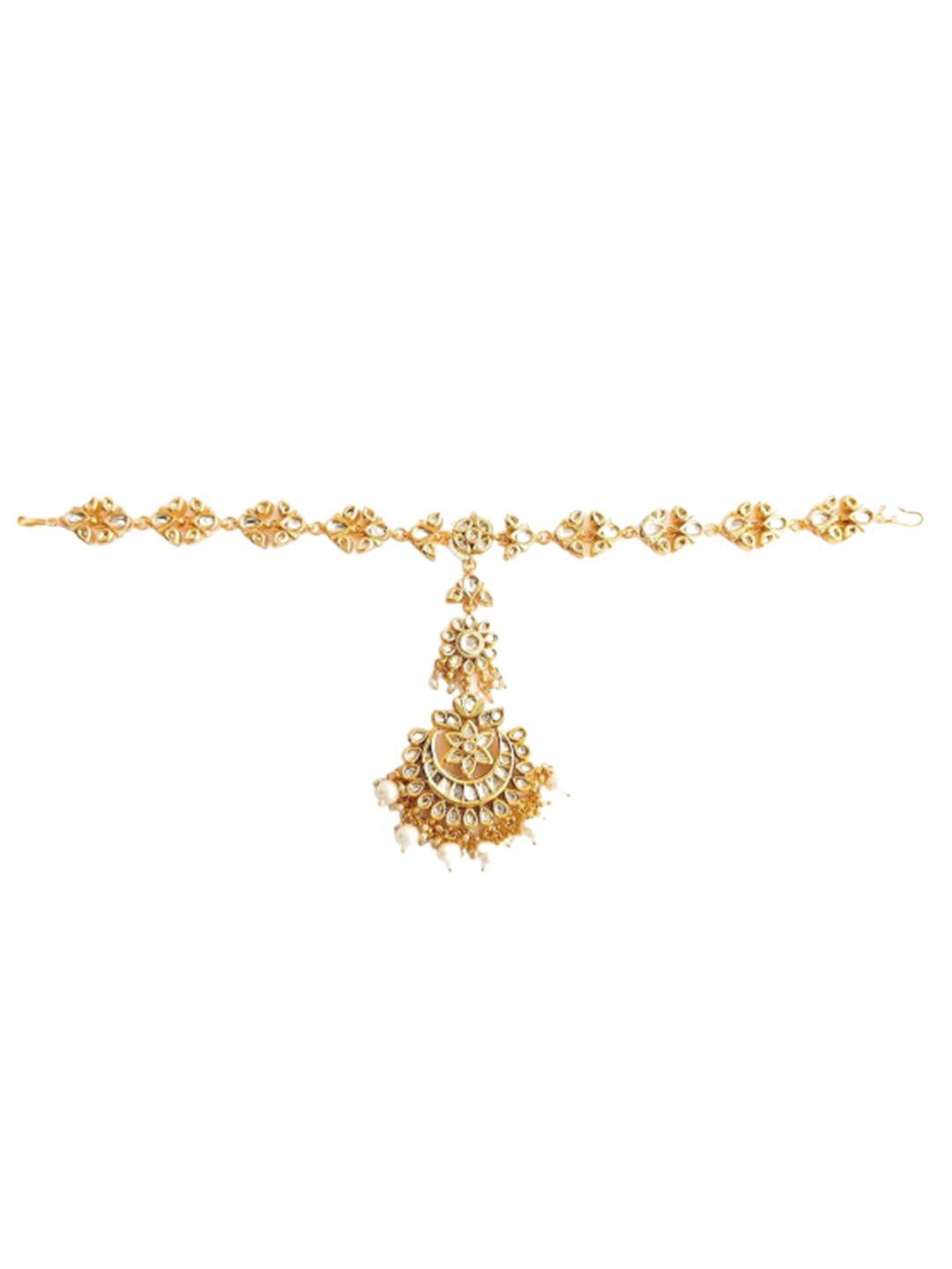 pihtara jewels gold-plated kundan-studded & beaded  matha patti