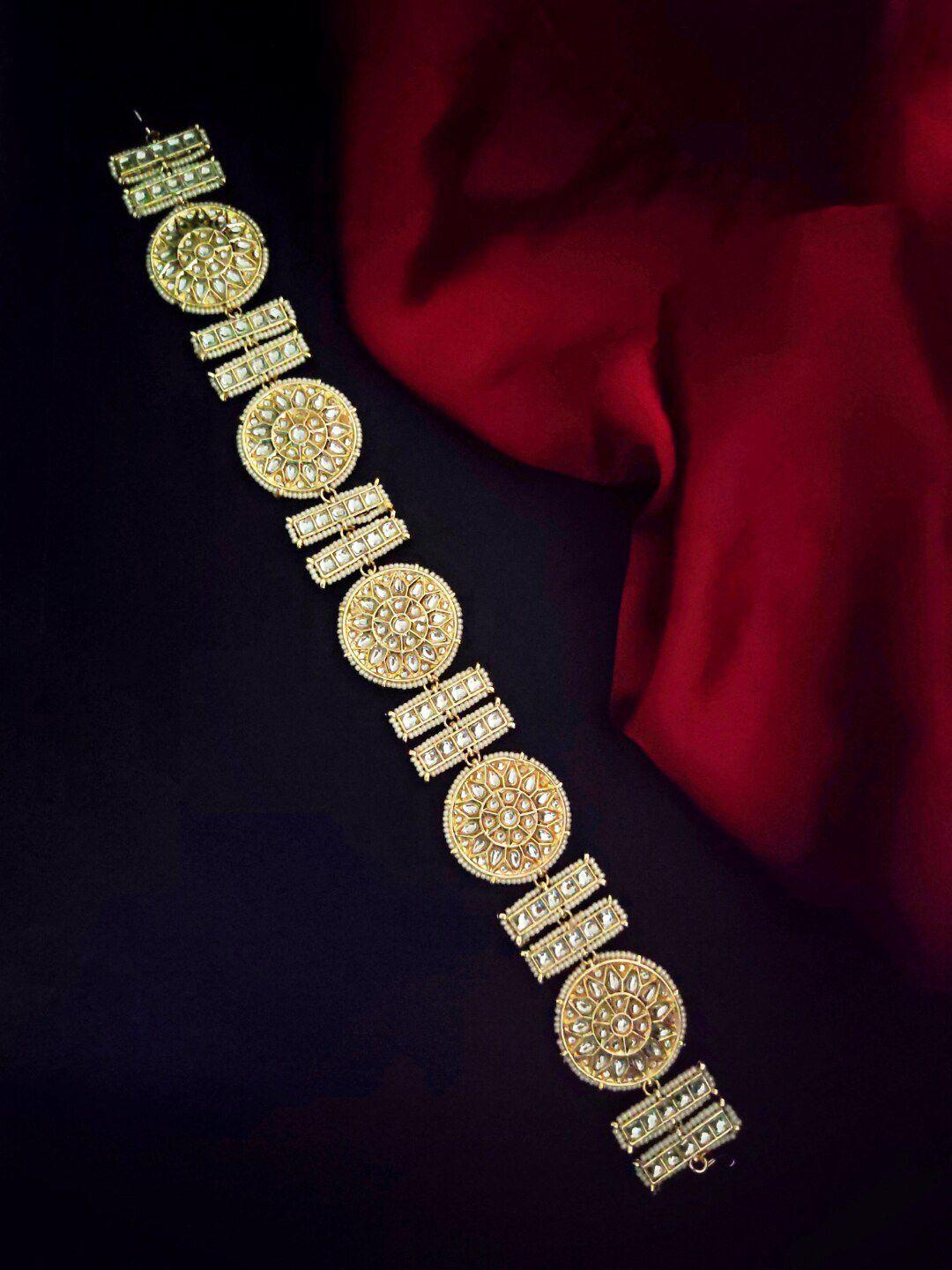 pihtara jewels gold-plated kundan-studded & pearl-beaded head jewellery