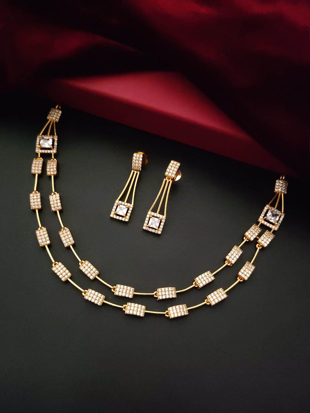 pihtara jewels gold-plated layered cz-studded jewellery set