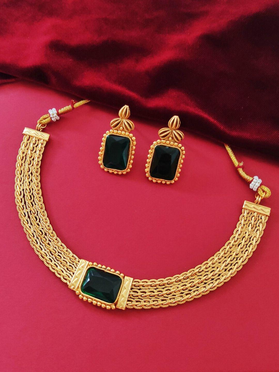 pihtara jewels gold-plated stone-studded & beaded jewellery set