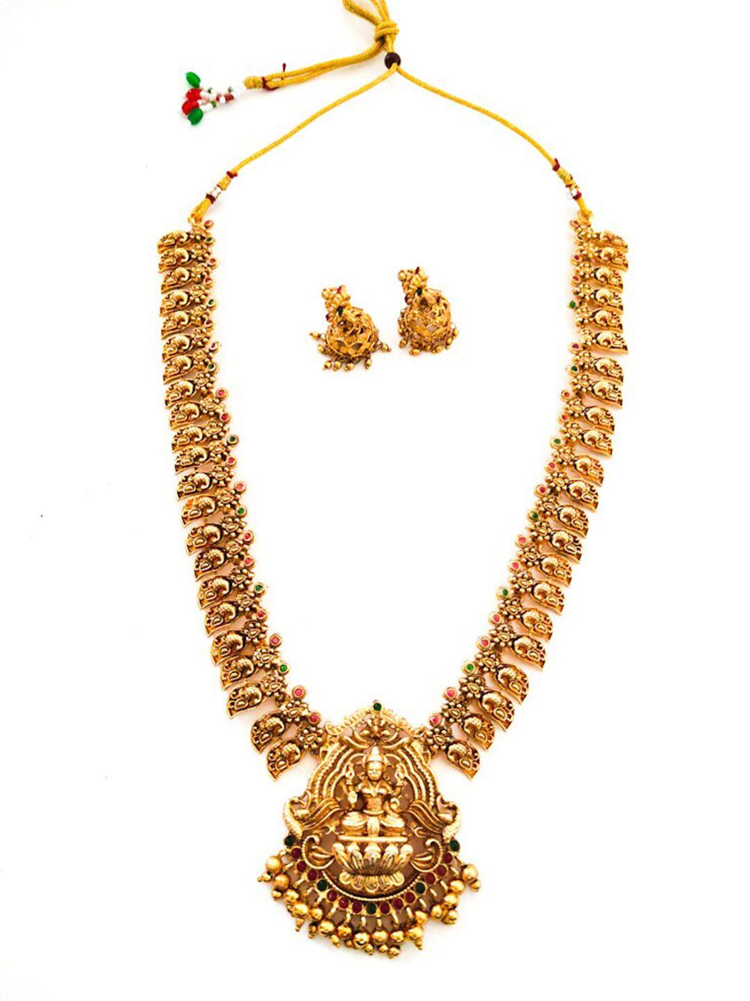 pihtara jewels gold-plated stone-studded & beaded temple jewellery set