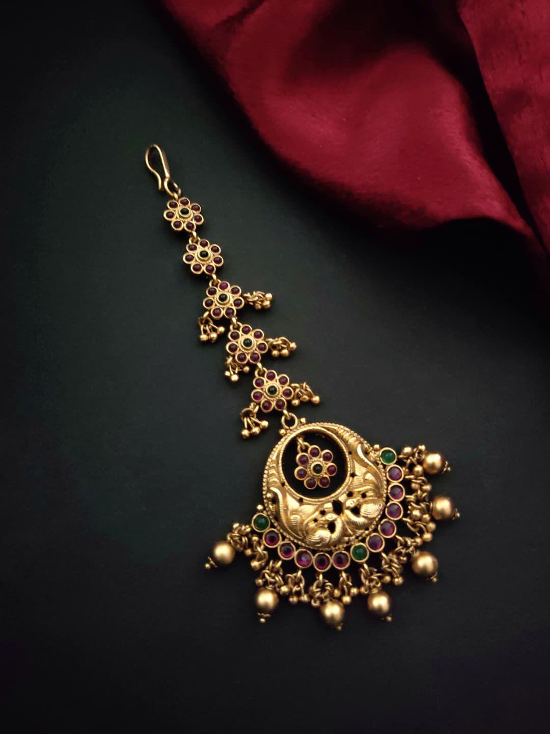 pihtara jewels gold-plated stone-studded beaded maang tikka head jewellery