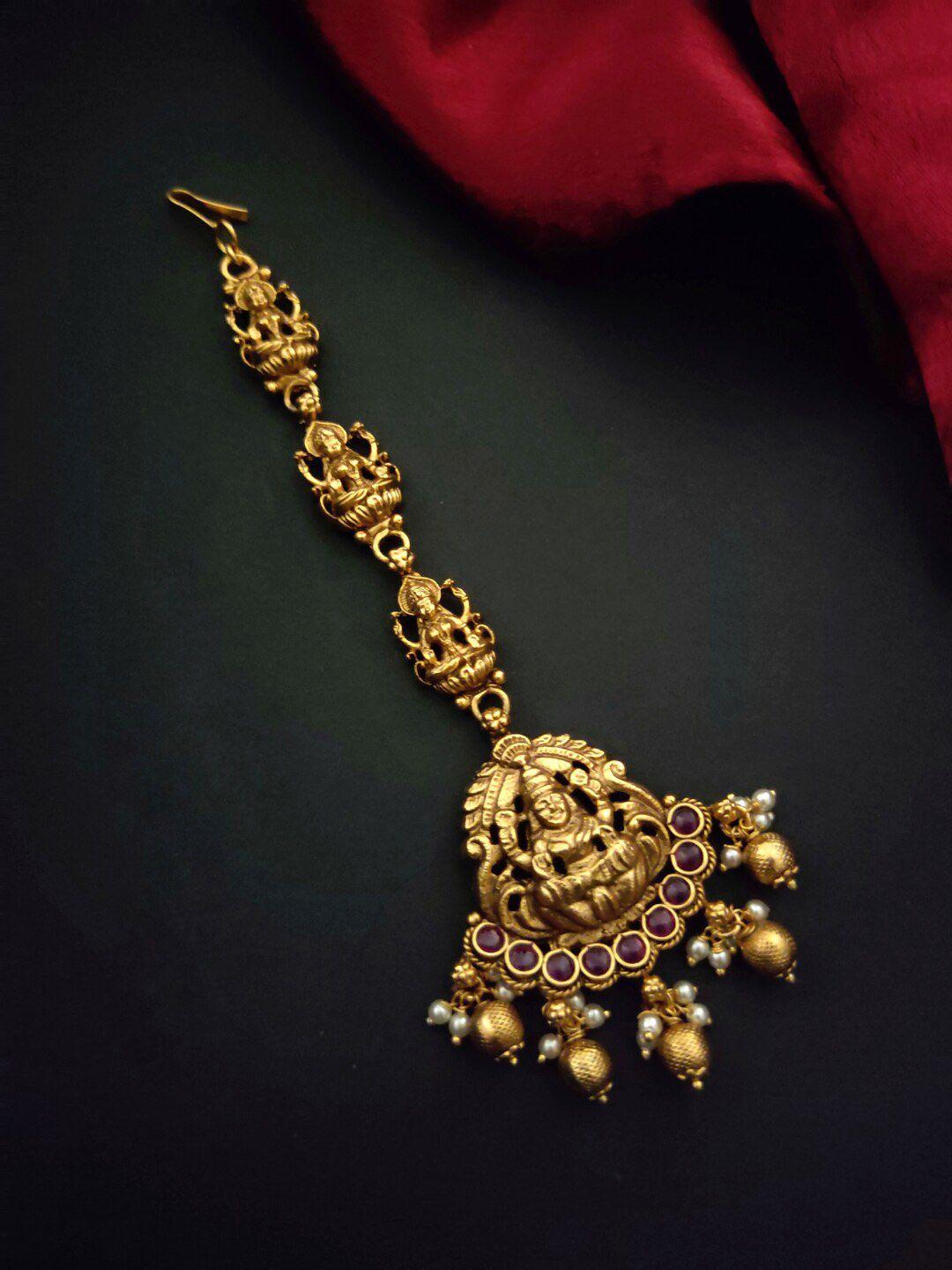 pihtara jewels gold-plated stone-studded maang tikka