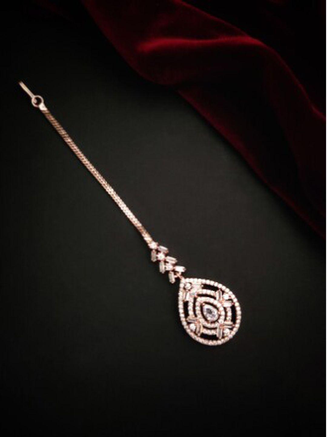 pihtara jewels rose gold-plated ad-studded maang tikka