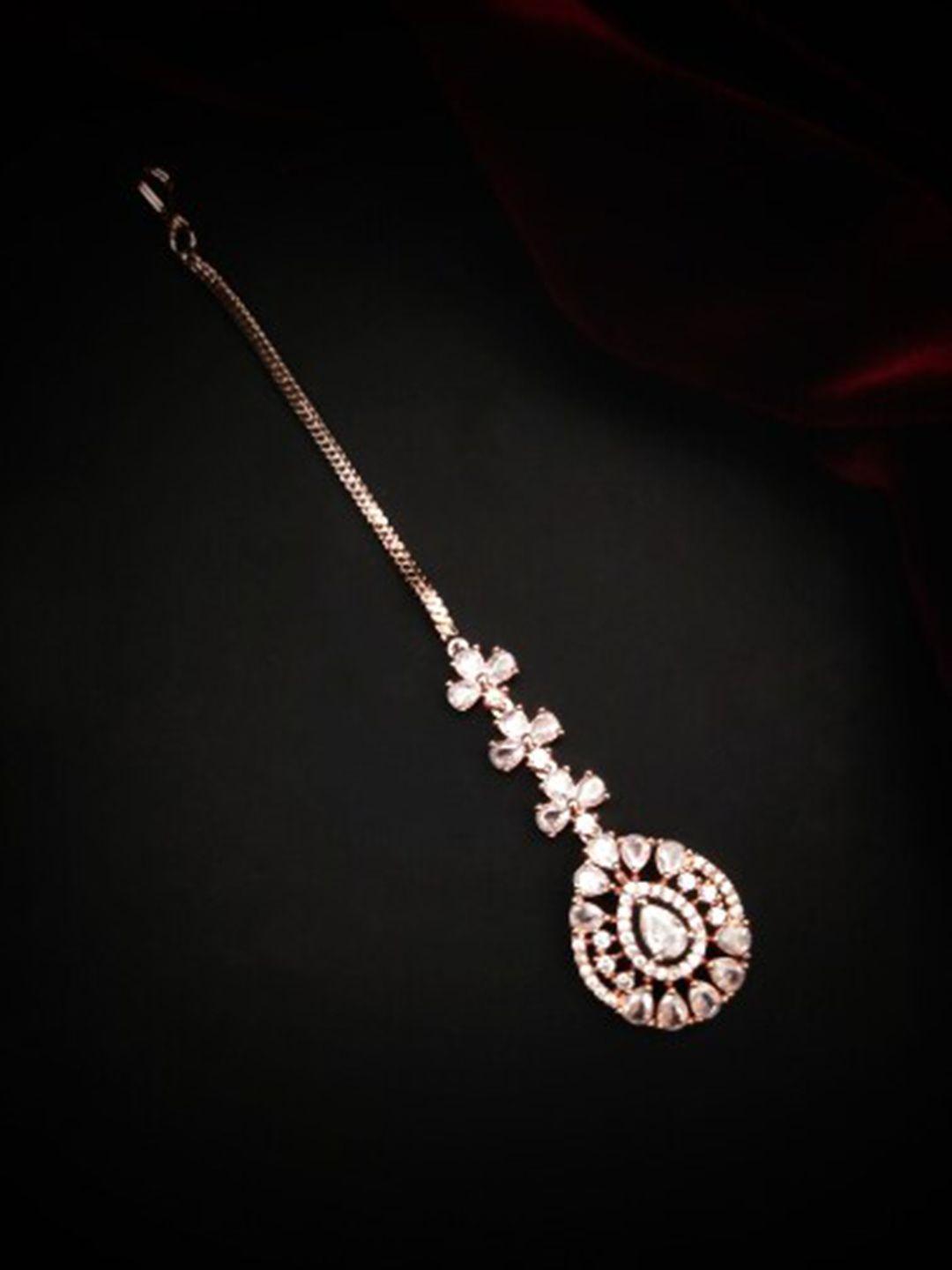 pihtara jewels rose gold-plated cz-studded maangtikka