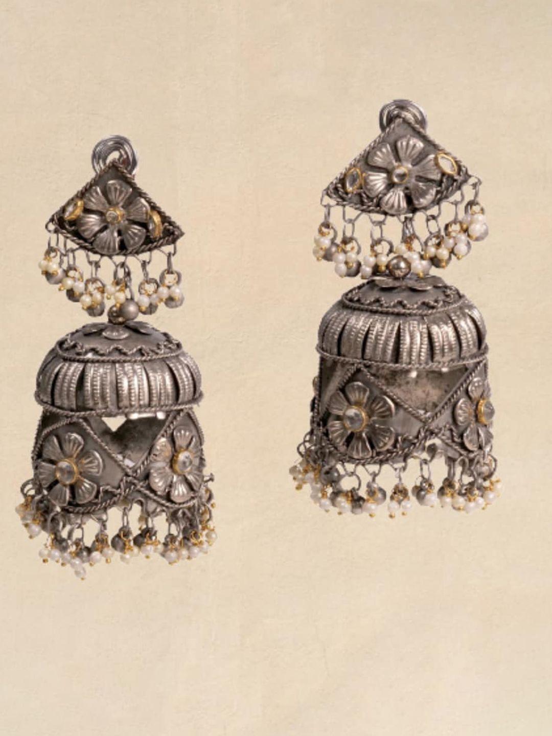 pihtara jewels silver-toned dome shaped jhumkas earrings