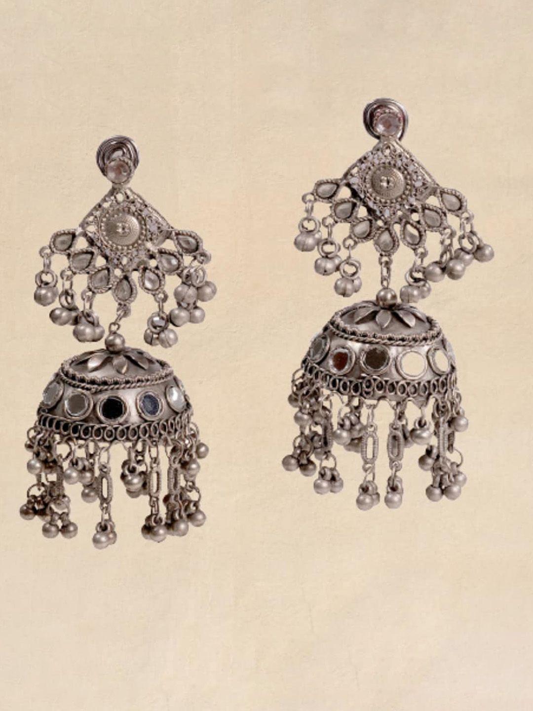 pihtara jewels silver-toned dome shaped jhumkas earrings