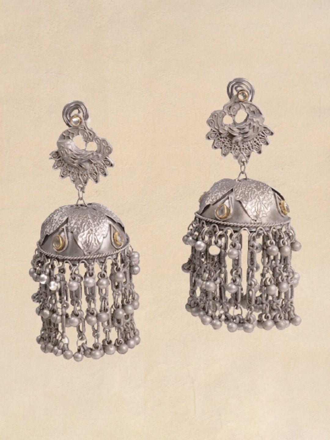 pihtara jewels silver-toned dome shaped jhumkas earrings