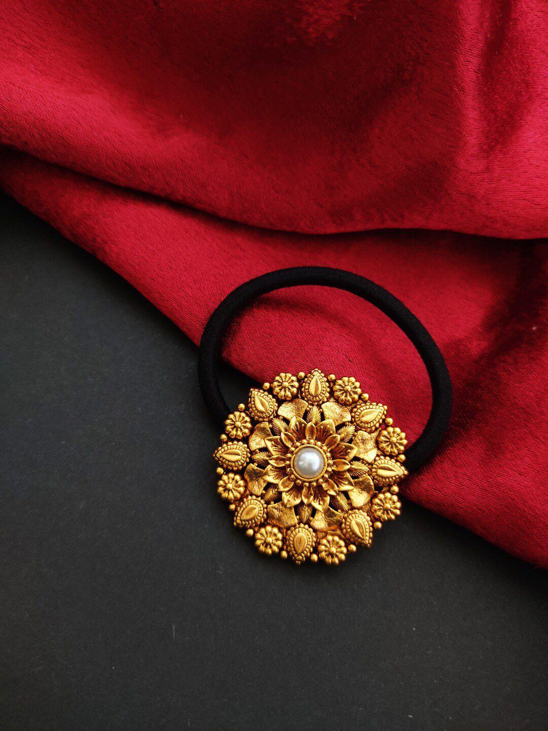 pihtara jewels women gold-toned & black embellished ponytail holders