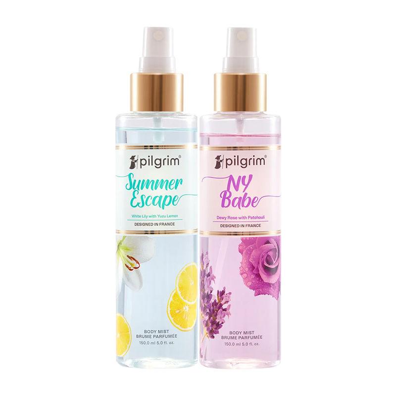 pilgrim ny babe & summer escape body mist spray long lasting fragrance perfume - set of 2