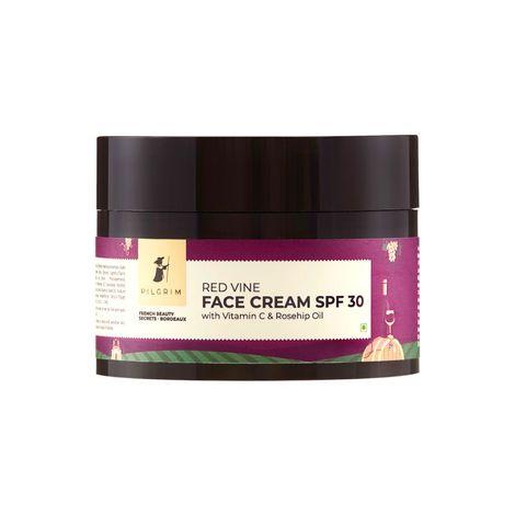 pilgrim red vine face cream spf 30 with vitamin c & rosehip oil | sunscreen for anti ageing, sun protection pa+++, daily use, dry, oily, combination skin, men & women (50 g)
