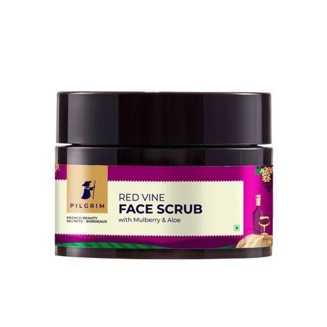 pilgrim red vine face scrub with mulberry extract & aloe for glowing skin, tan removal, de-pigmentation, dry, oily, combination skin, men & women (50 g)
