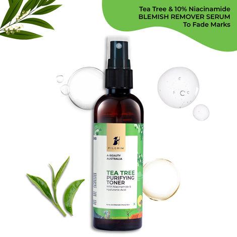 pilgrim tea tree purifying toner with niacinamide & hyaluronic acid | for acne & blemish prone skin | pore minimizing toner| women & men, (100 ml)