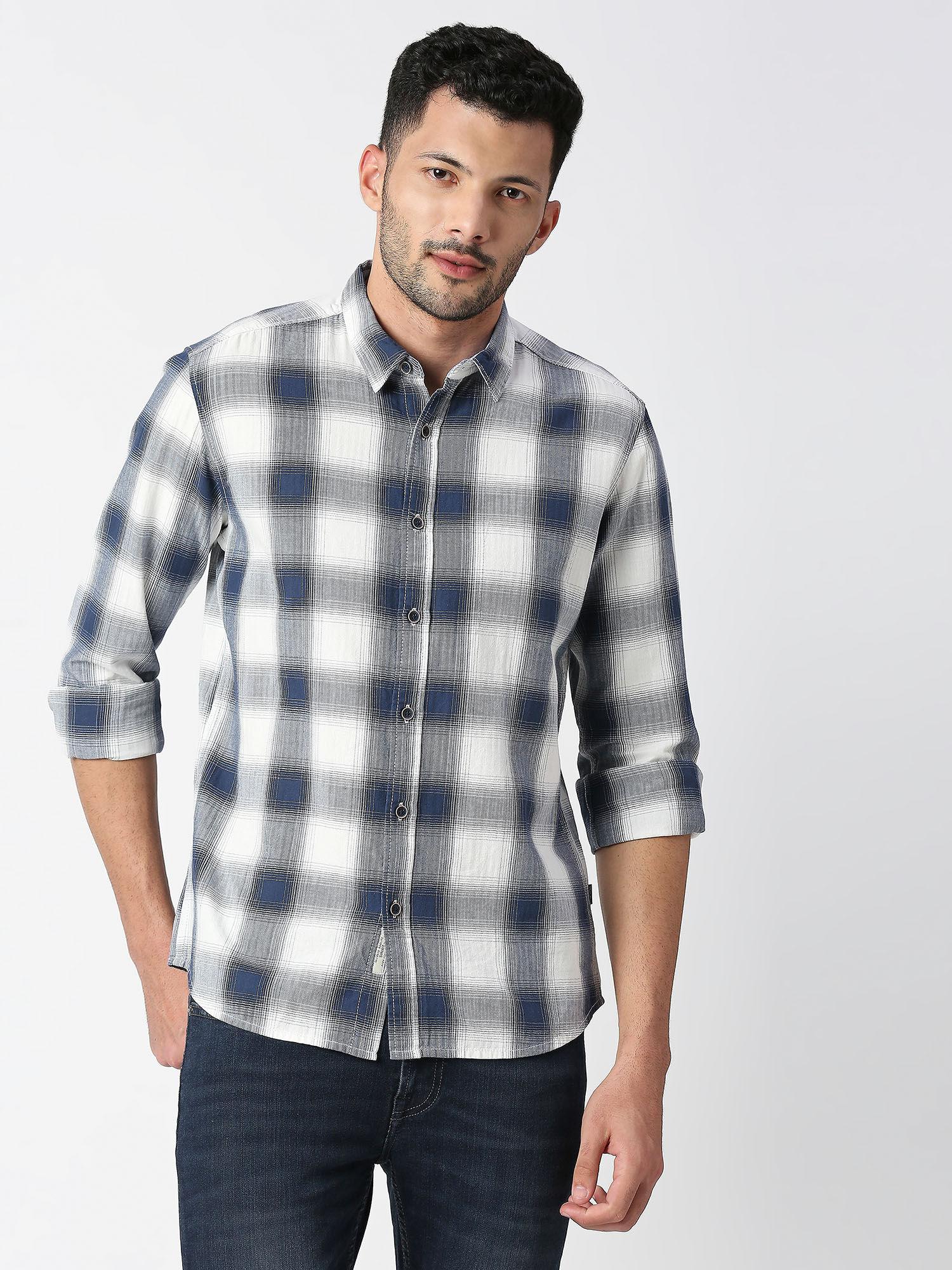 pilot full sleeves ombre twill checks casual shirt