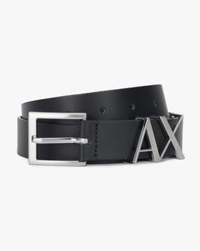 pin-buckle leather belt with logo