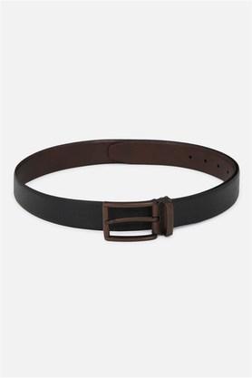 pin buckle closure mens leather formal wear belt - black